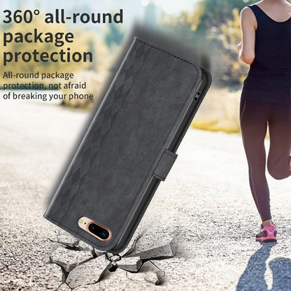 iPhone 7 Plus Case - Embossed Plaid Leather Wallet Cover with Card Slots, Kickstand, and 360 degree Protection