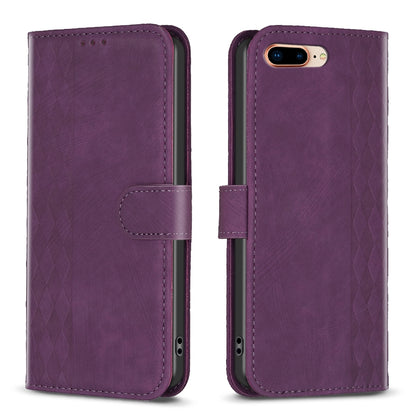 iPhone 7 Plus Case - Embossed Plaid Leather Wallet Cover with Card Slots, Kickstand, and 360 degree Protection