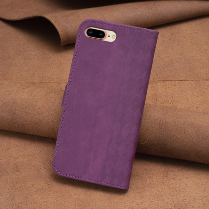 iPhone 7 Plus Case - Embossed Plaid Leather Wallet Cover with Card Slots, Kickstand, and 360 degree Protection