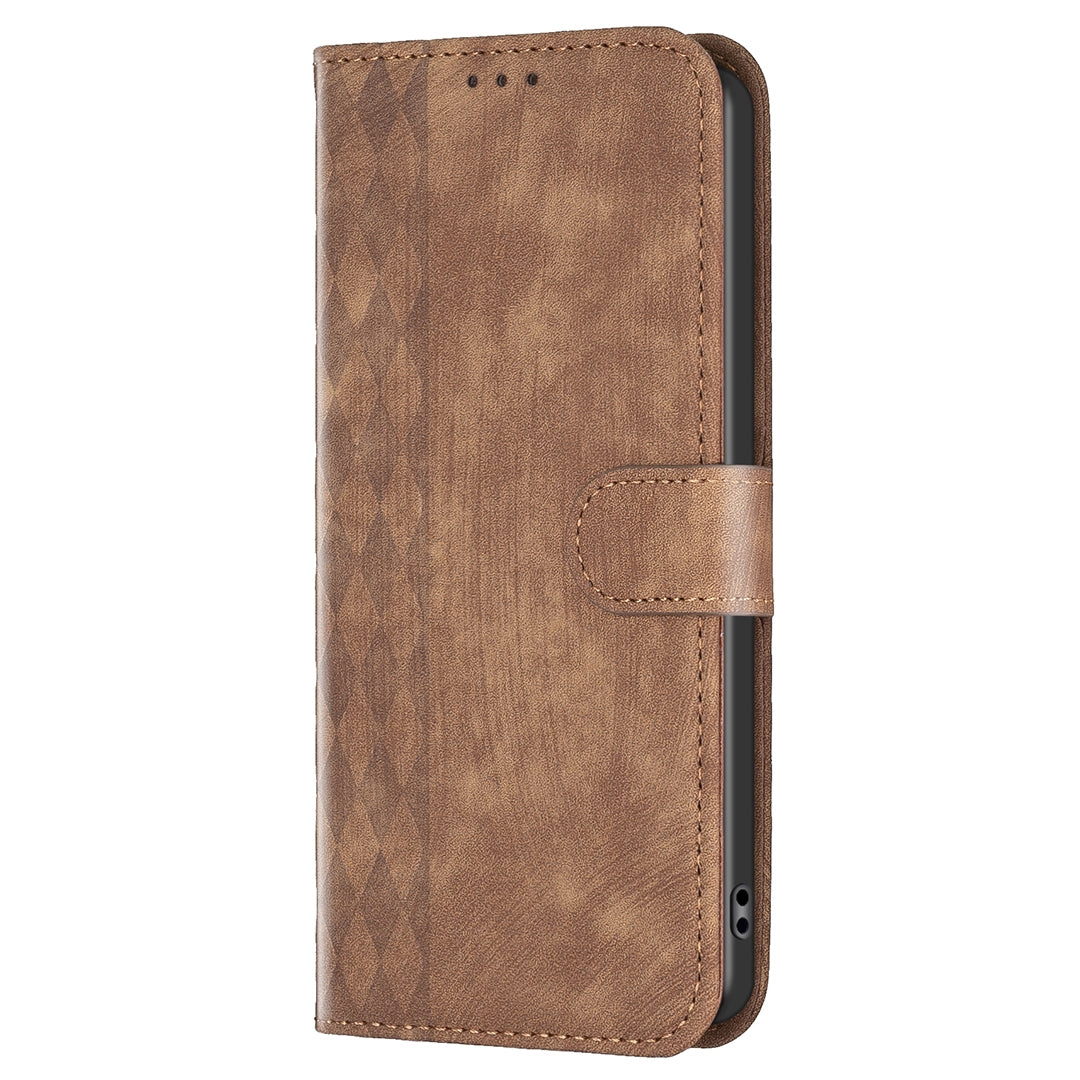 iPhone 15 Pro Max Case - Embossed Plaid Leather Wallet Cover with Card Slots, Kickstand, and 360 degree Protection