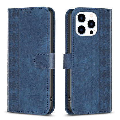 iPhone 15 Pro Max Case - Embossed Plaid Leather Wallet Cover with Card Slots, Kickstand, and 360 degree Protection