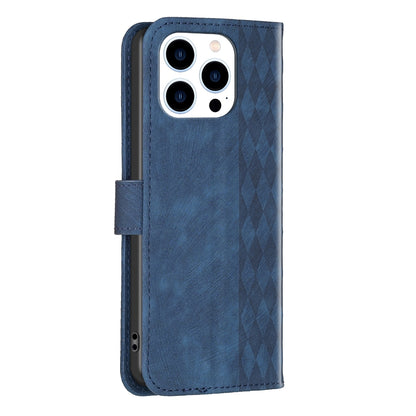 iPhone 15 Pro Max Case - Embossed Plaid Leather Wallet Cover with Card Slots, Kickstand, and 360 degree Protection