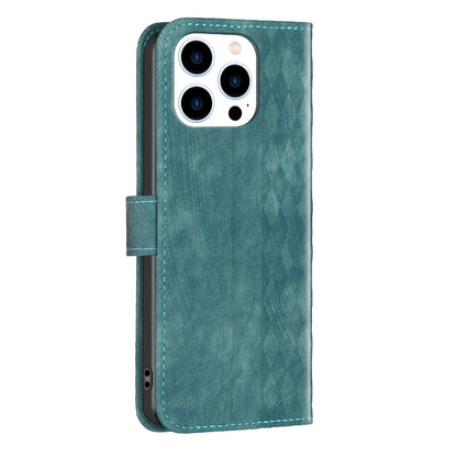 iPhone 15 Pro Max Case - Embossed Plaid Leather Wallet Cover with Card Slots, Kickstand, and 360 degree Protection