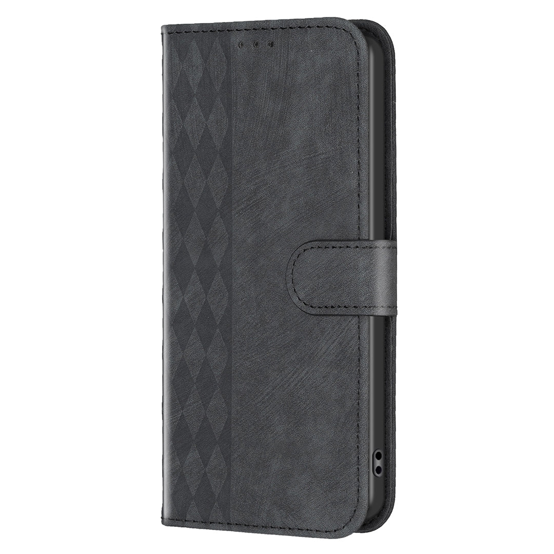 iPhone 15 Pro Max Case - Embossed Plaid Leather Wallet Cover with Card Slots, Kickstand, and 360 degree Protection