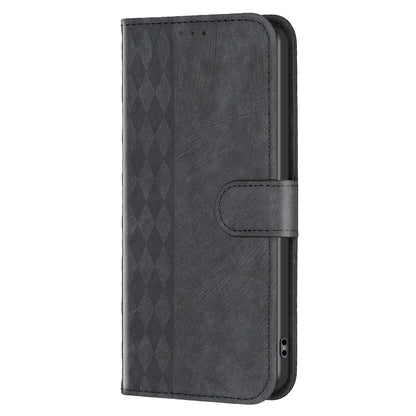 iPhone 15 Pro Max Case - Embossed Plaid Leather Wallet Cover with Card Slots, Kickstand, and 360 degree Protection