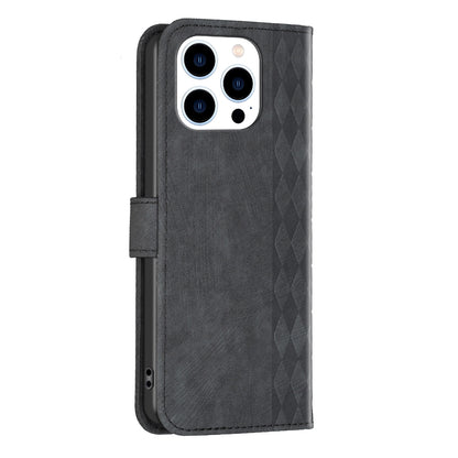 iPhone 15 Pro Max Case - Embossed Plaid Leather Wallet Cover with Card Slots, Kickstand, and 360 degree Protection