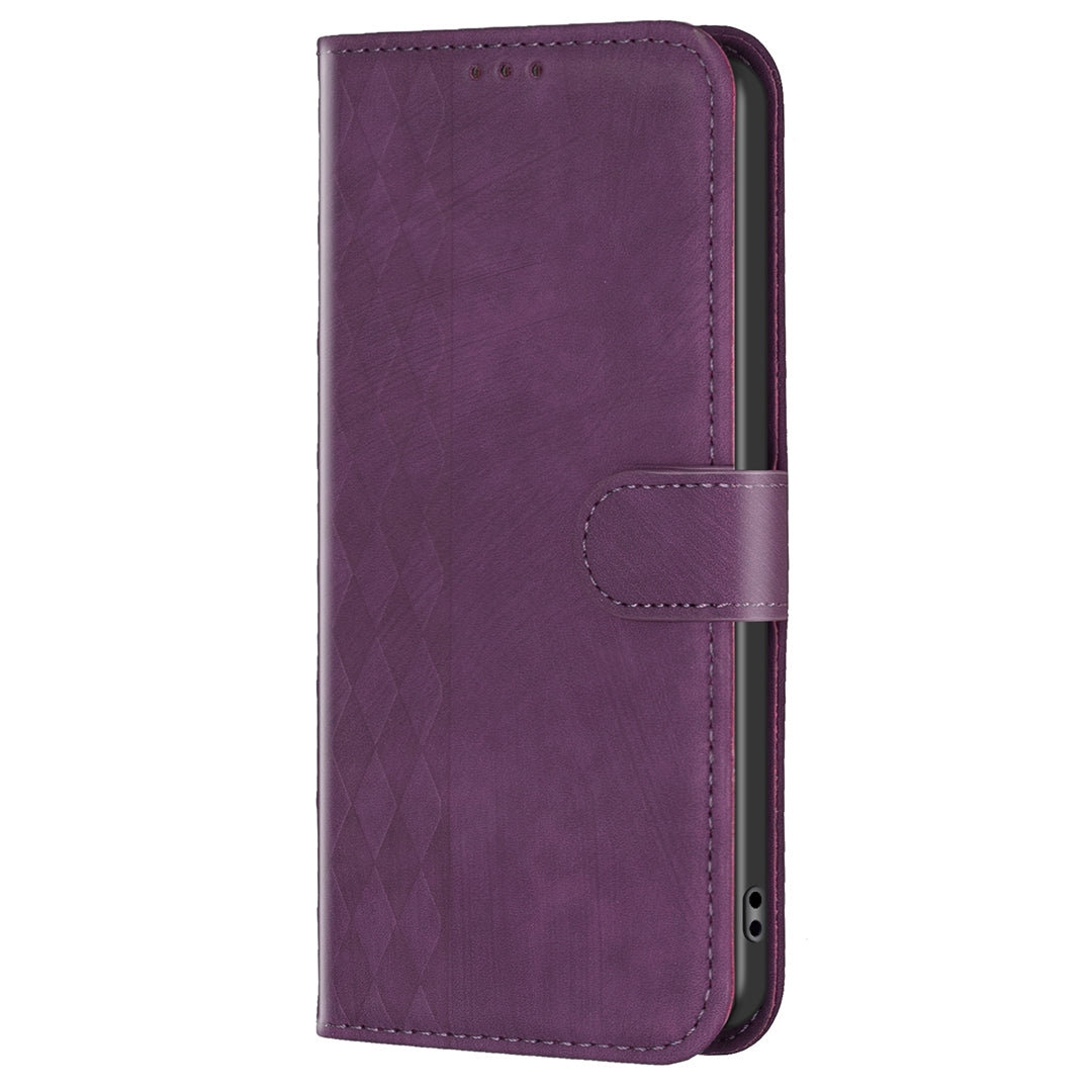 iPhone 15 Pro Case - Embossed Plaid Leather Wallet Cover with Card Slots, Kickstand, and 360 degree Protection