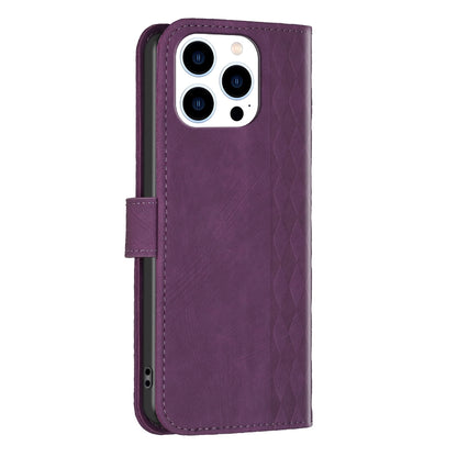 iPhone 15 Pro Case - Embossed Plaid Leather Wallet Cover with Card Slots, Kickstand, and 360 degree Protection