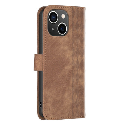 iPhone 15 Plus Case - Embossed Plaid Leather Wallet Cover with Card Slots, Kickstand, and 360 degree Protection