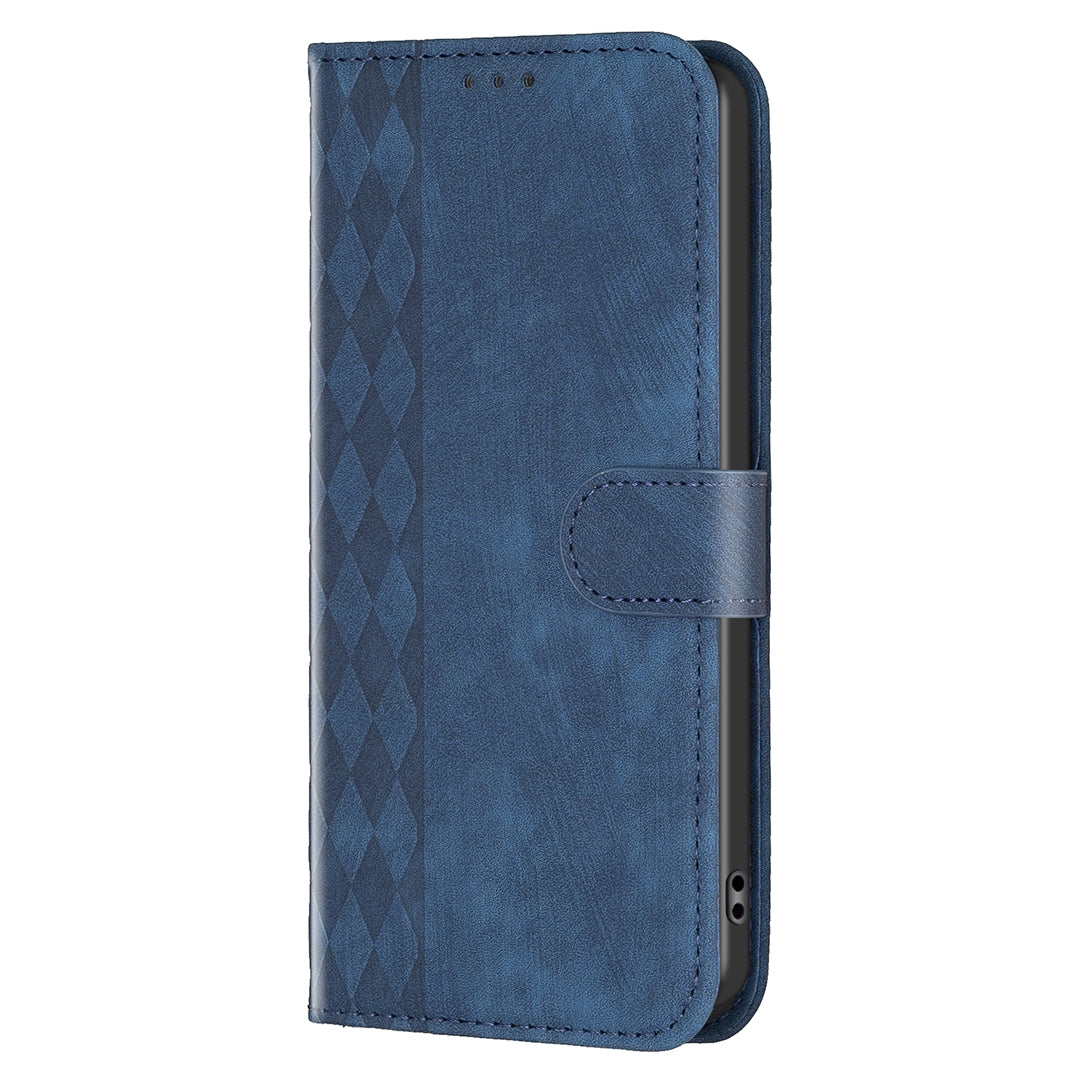 iPhone 15 Plus Case - Embossed Plaid Leather Wallet Cover with Card Slots, Kickstand, and 360 degree Protection