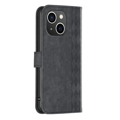 iPhone 15 Plus Case - Embossed Plaid Leather Wallet Cover with Card Slots, Kickstand, and 360 degree Protection