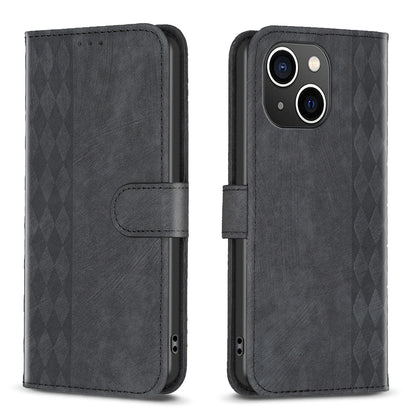 iPhone 15 Case - Embossed Plaid Leather Wallet Cover with Card Slots, Kickstand, and 360 degree Protection