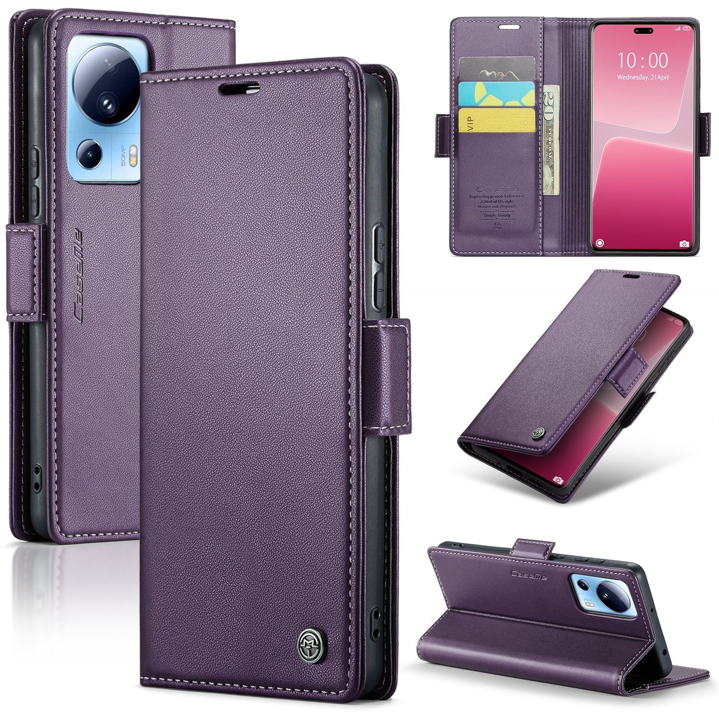 Xiaomi 13 Lite Leather Case - RFID Anti-Theft, Litchi Texture, Wallet & Stand Design