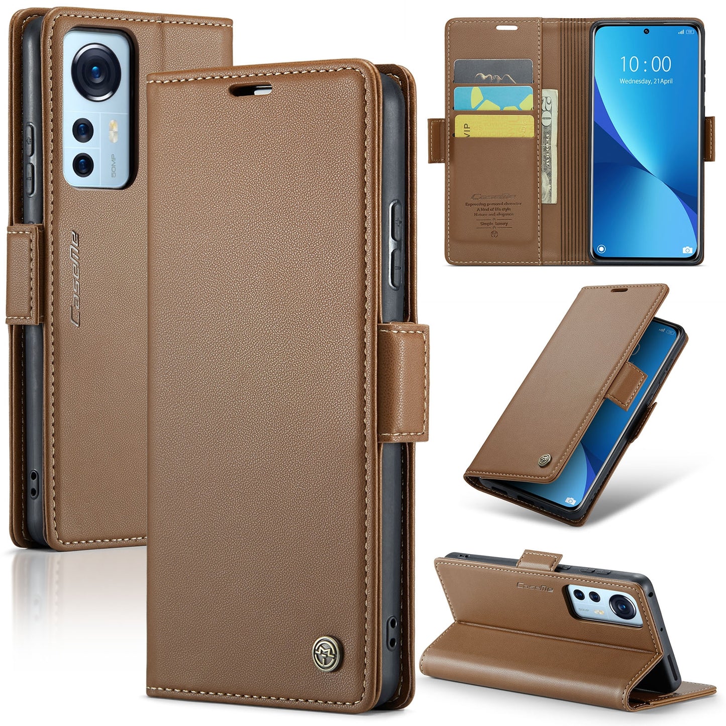 Xiaomi 12 / 12X / 12S Leather Case - RFID Anti-Theft, Litchi Texture, Wallet & Stand Design