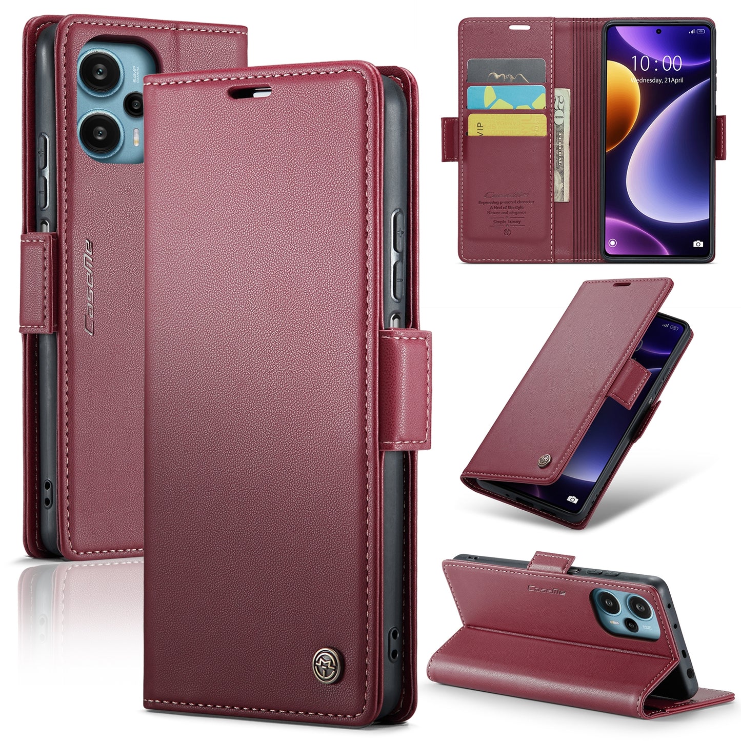 Xiaomi Poco F5 5G/Redmi Note 12 Turbo 5G Leather Case - RFID Anti-Theft, Litchi Texture, Wallet & Stand Design