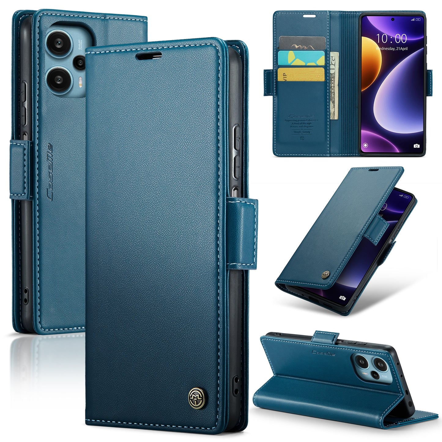 Xiaomi Poco F5 5G/Redmi Note 12 Turbo 5G Leather Case - RFID Anti-Theft, Litchi Texture, Wallet & Stand Design