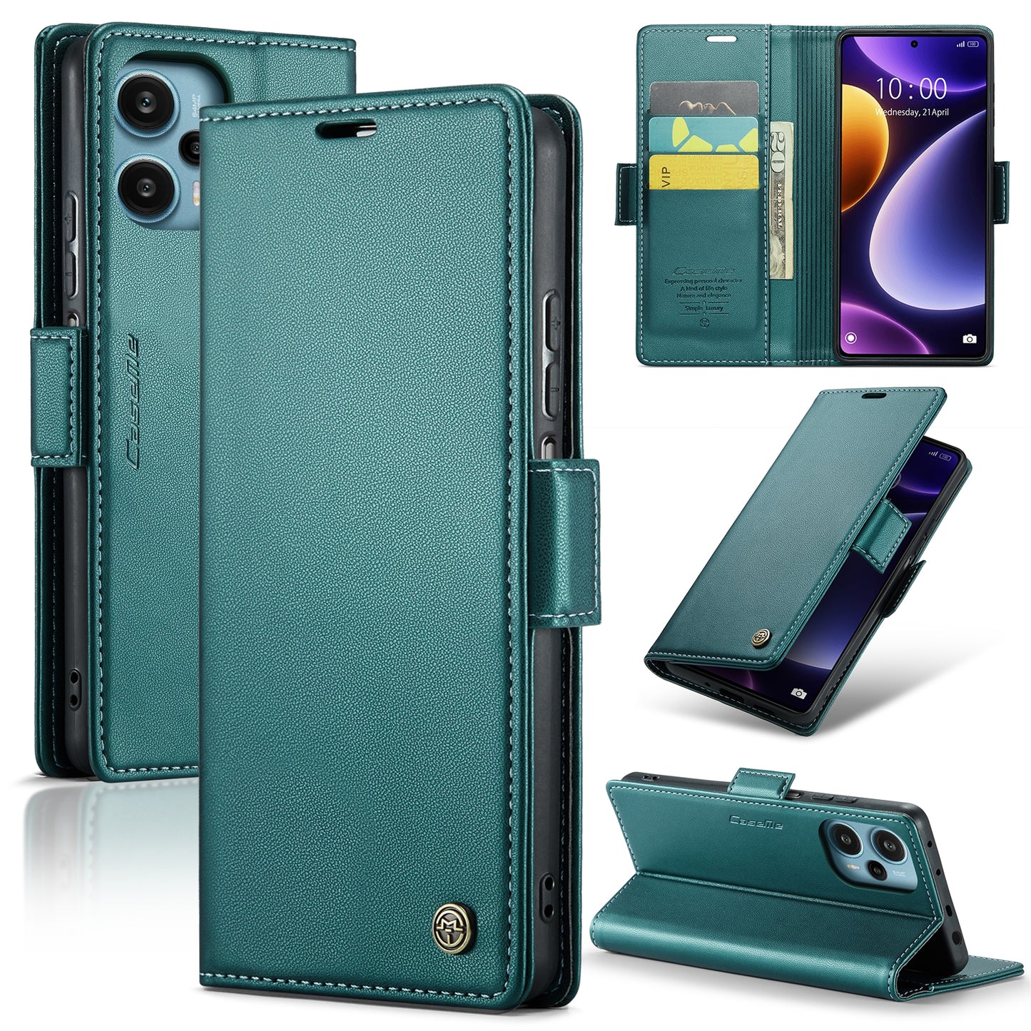 Xiaomi Poco F5 5G/Redmi Note 12 Turbo 5G Leather Case - RFID Anti-Theft, Litchi Texture, Wallet & Stand Design