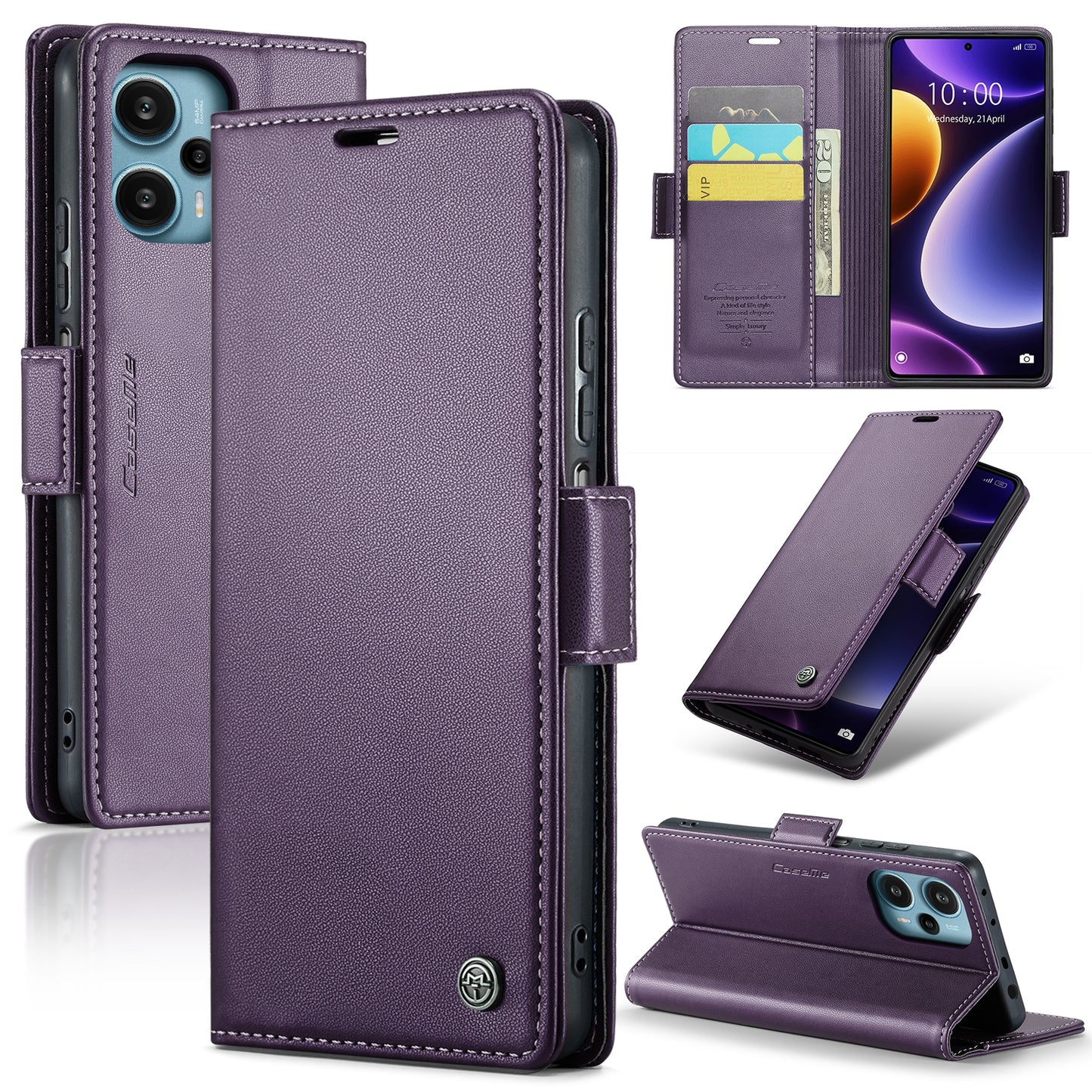 Xiaomi Poco F5 5G/Redmi Note 12 Turbo 5G Leather Case - RFID Anti-Theft, Litchi Texture, Wallet & Stand Design