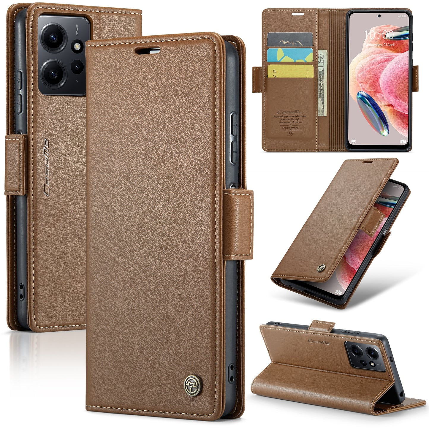 Xiaomi Redmi Note 12 4G Leather Case - RFID Anti-Theft, Litchi Texture, Wallet & Stand Design