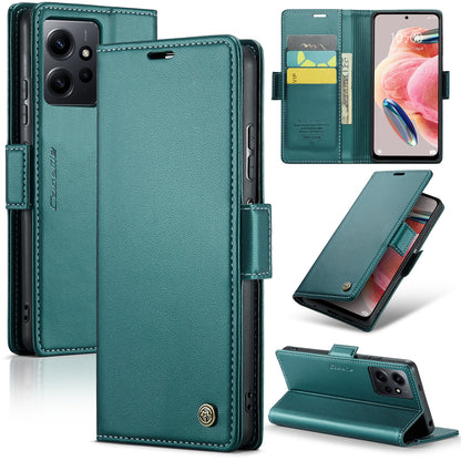 Xiaomi Redmi Note 12 4G Leather Case - RFID Anti-Theft, Litchi Texture, Wallet & Stand Design