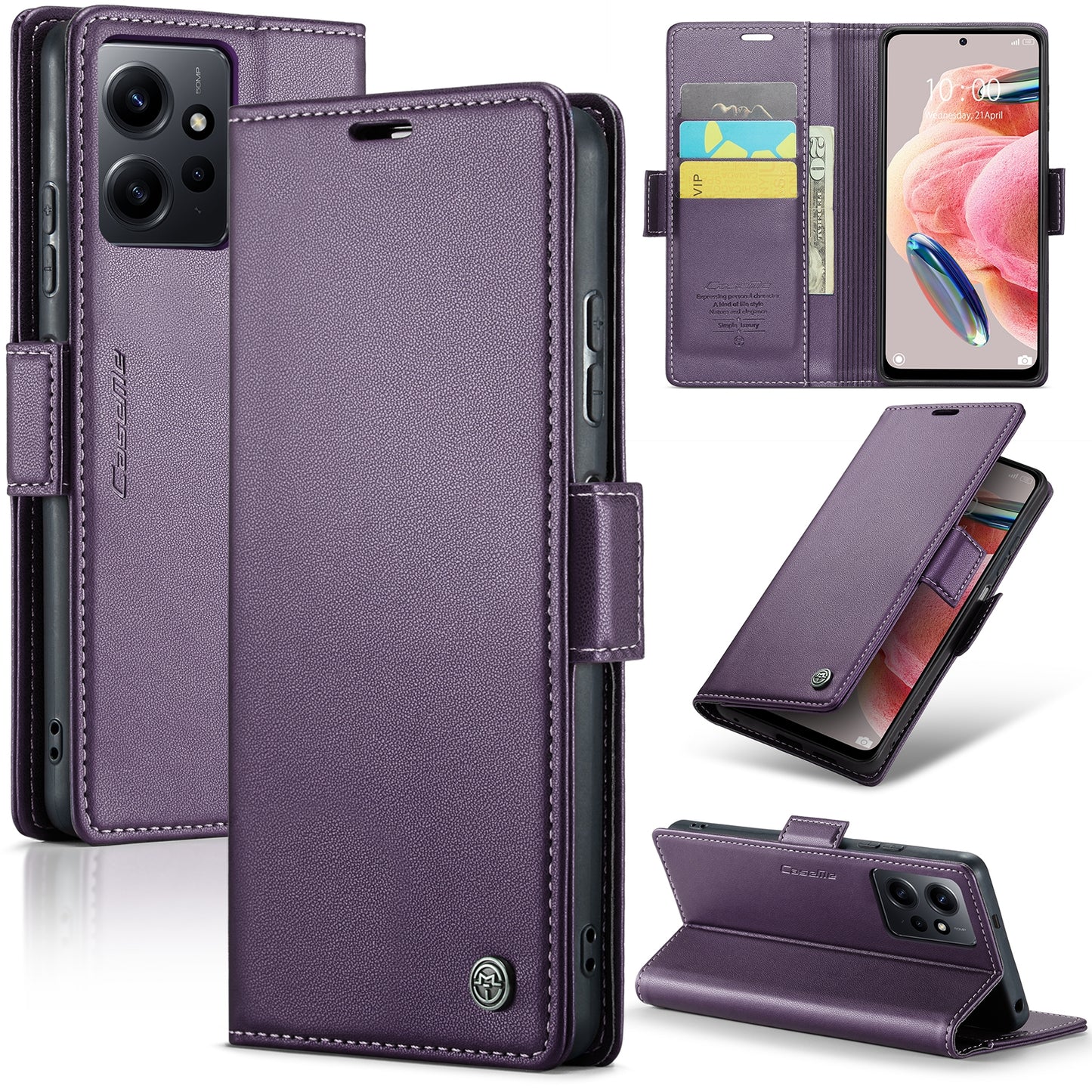 Xiaomi Redmi Note 12 4G Leather Case - RFID Anti-Theft, Litchi Texture, Wallet & Stand Design