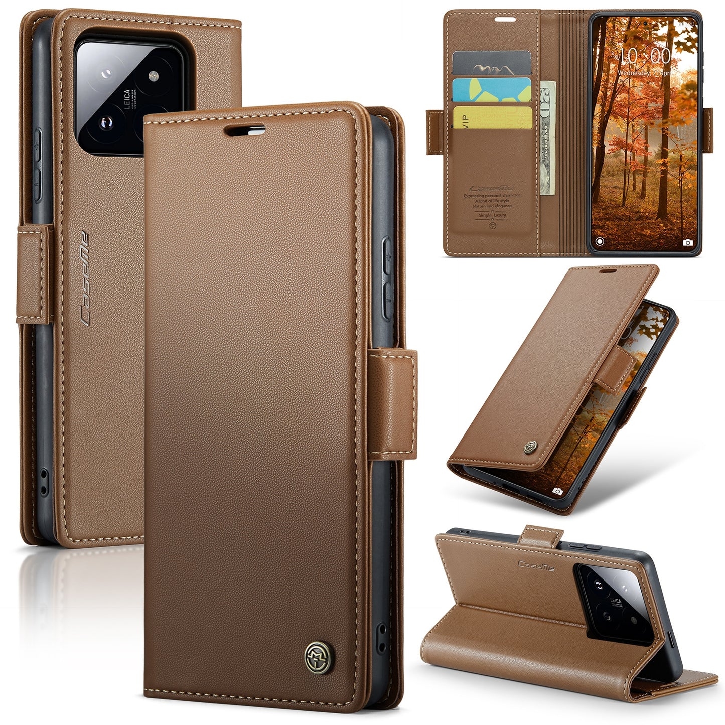 Xiaomi 14 Pro Leather Case - RFID Anti-Theft, Litchi Texture, Wallet & Stand Design