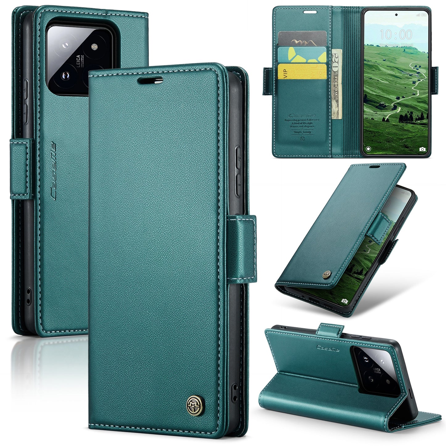 Xiaomi 14 Pro Leather Case - RFID Anti-Theft, Litchi Texture, Wallet & Stand Design