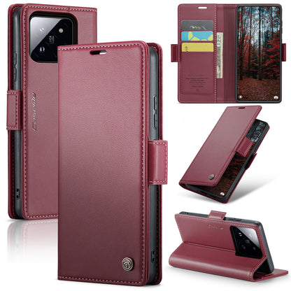 Xiaomi 14 Leather Case - RFID Anti-Theft, Litchi Texture, Wallet & Stand Design