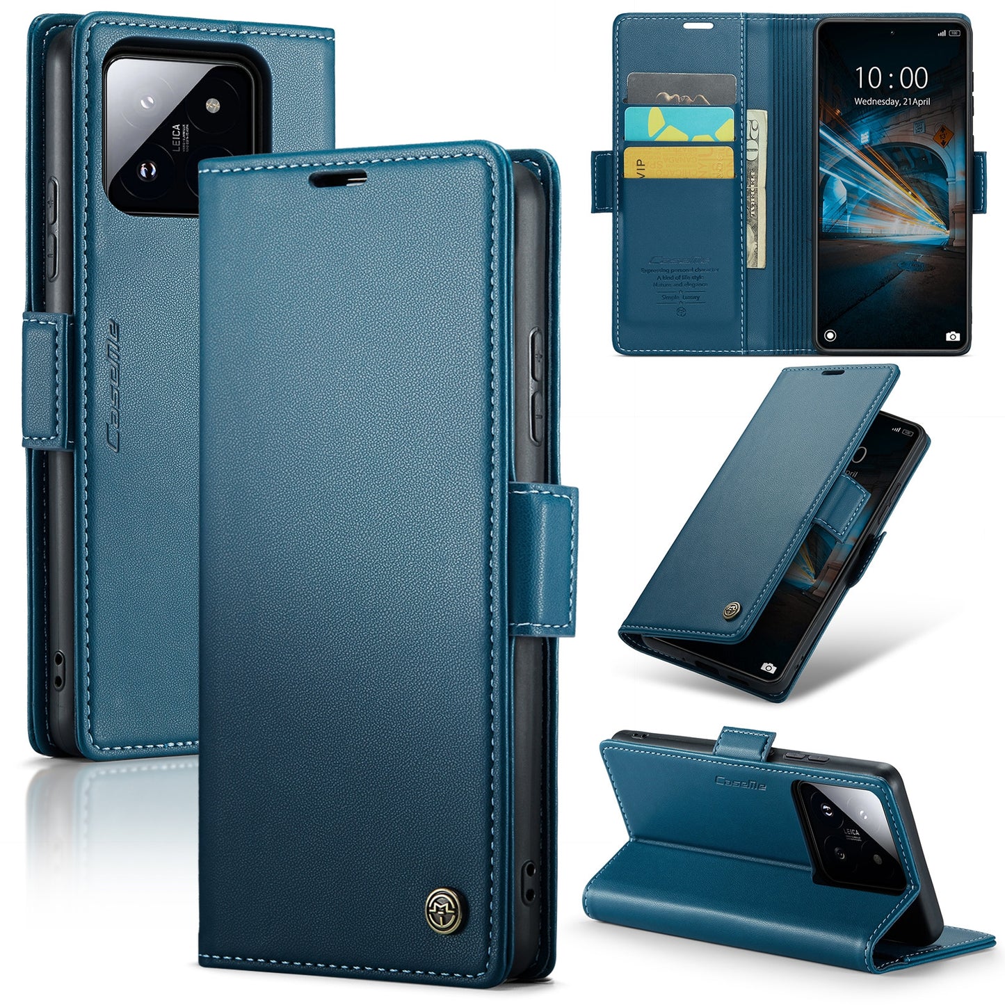 Xiaomi 14 Leather Case - RFID Anti-Theft, Litchi Texture, Wallet & Stand Design