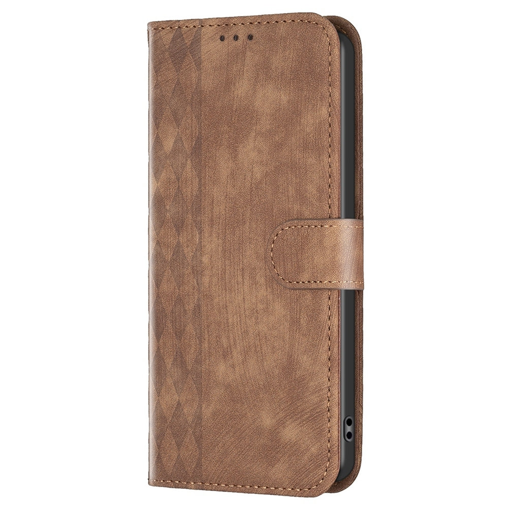 vivo Y11 Case - Embossed Plaid Leather Wallet Cover with Card Slots, Kickstand, and 360 degree Protection