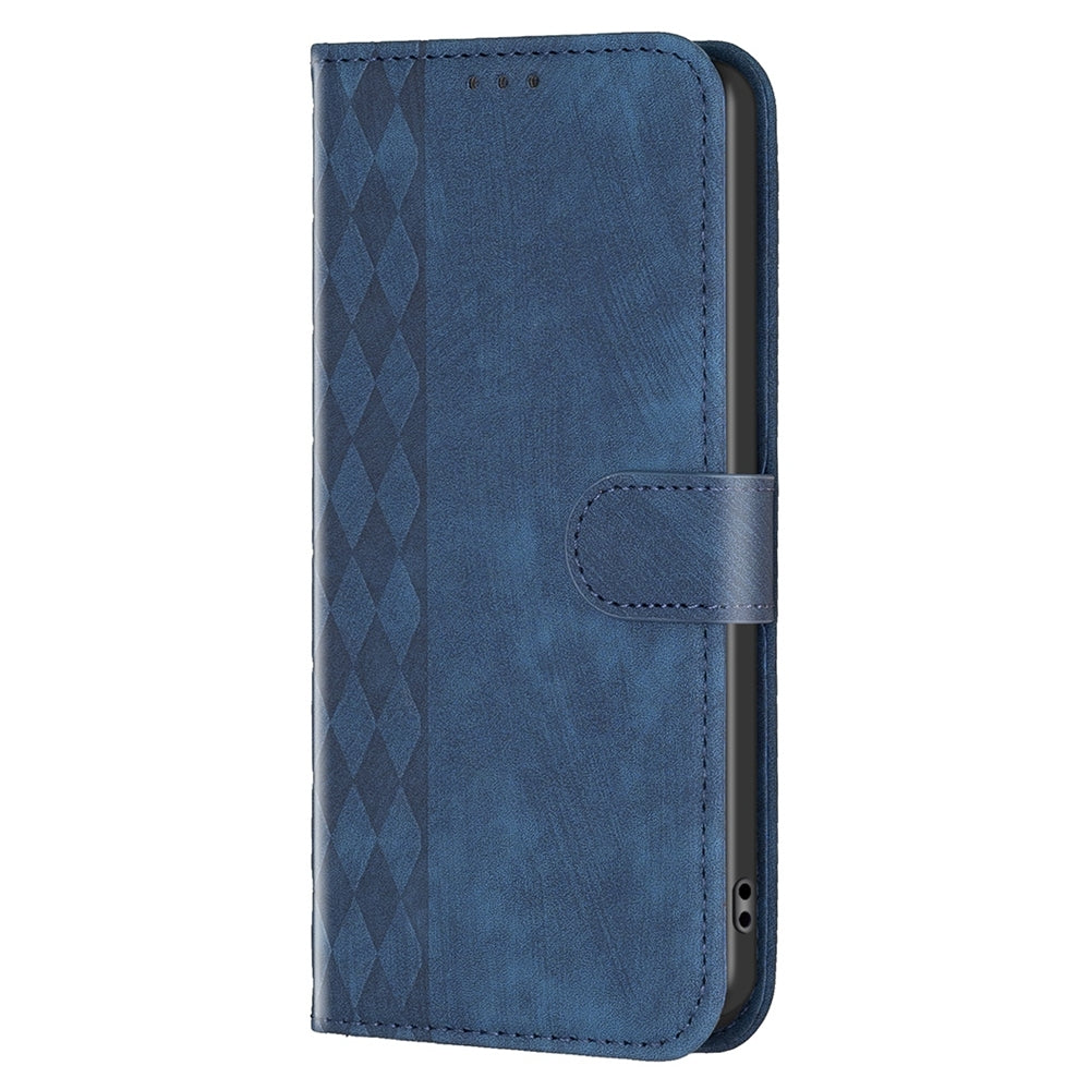 vivo Y11 Case - Embossed Plaid Leather Wallet Cover with Card Slots, Kickstand, and 360 degree Protection