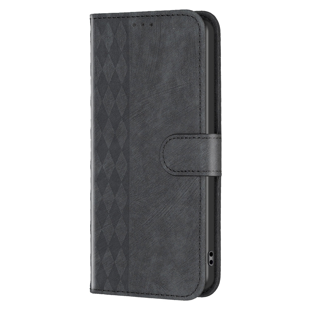 vivo Y12 Case - Embossed Plaid Leather Wallet Cover with Card Slots, Kickstand, and 360 degree Protection