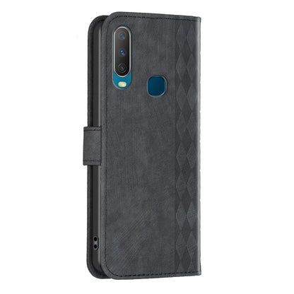 vivo Y12 Case - Embossed Plaid Leather Wallet Cover with Card Slots, Kickstand, and 360 degree Protection