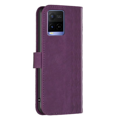 vivo Y21 Case - Embossed Plaid Leather Wallet Cover with Card Slots, Kickstand, and 360 degree Protection