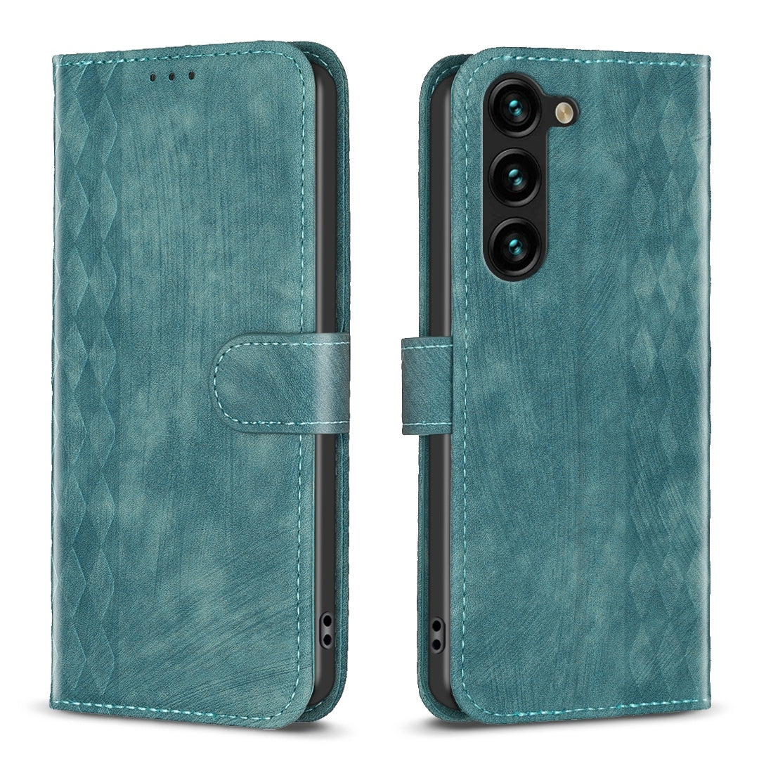 Samsung Galaxy S23 5G Case - Embossed Plaid Leather Wallet Cover with Card Slots, Kickstand, and 360 degree Protection