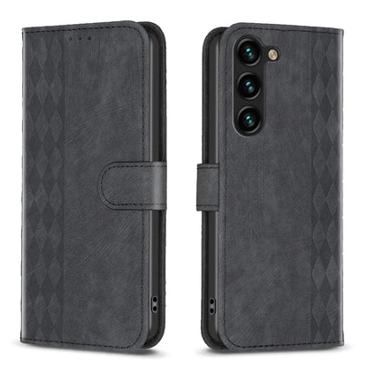 Samsung Galaxy S23 5G Case - Embossed Plaid Leather Wallet Cover with Card Slots, Kickstand, and 360 degree Protection