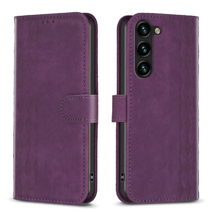 Samsung Galaxy S23 5G Case - Embossed Plaid Leather Wallet Cover with Card Slots, Kickstand, and 360 degree Protection