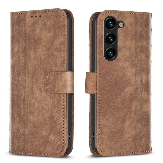 Samsung Galaxy S23+ 5G Case - Embossed Plaid Leather Wallet Cover with Card Slots, Kickstand, and 360 degree Protection