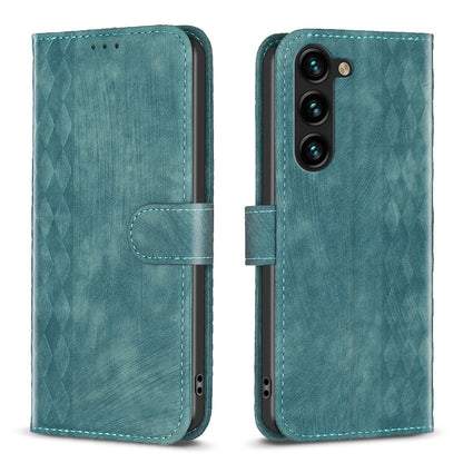 Samsung Galaxy S23+ 5G Case - Embossed Plaid Leather Wallet Cover with Card Slots, Kickstand, and 360 degree Protection