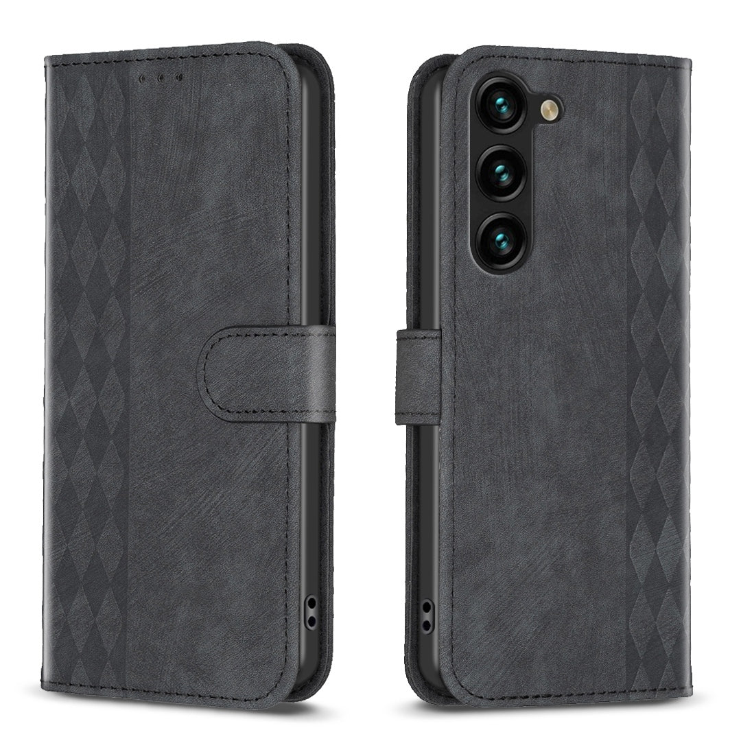 Samsung Galaxy S23+ 5G Case - Embossed Plaid Leather Wallet Cover with Card Slots, Kickstand, and 360 degree Protection