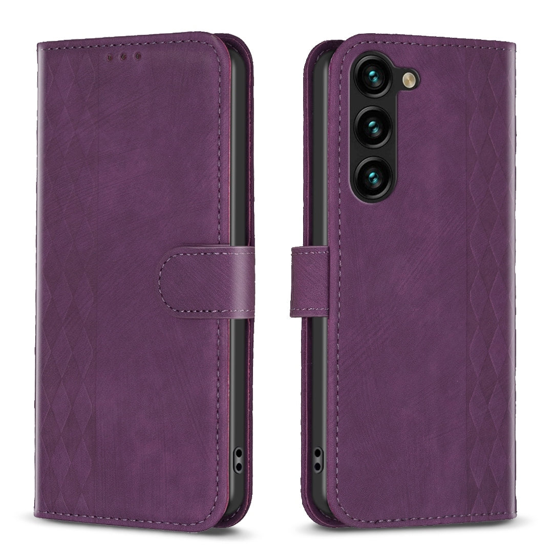 Samsung Galaxy S23+ 5G Case - Embossed Plaid Leather Wallet Cover with Card Slots, Kickstand, and 360 degree Protection