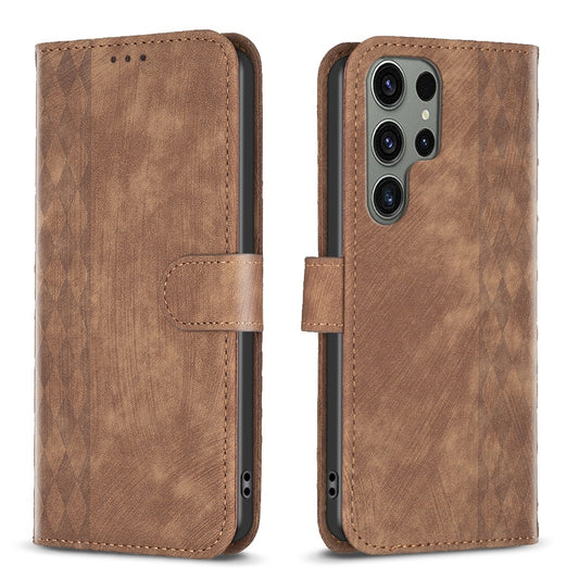 Samsung Galaxy S23 Ultra 5G Case - Embossed Plaid Leather Wallet Cover with Card Slots, Kickstand, and 360 degree Protection