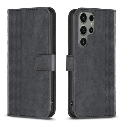 Samsung Galaxy S23 Ultra 5G Case - Embossed Plaid Leather Wallet Cover with Card Slots, Kickstand, and 360 degree Protection