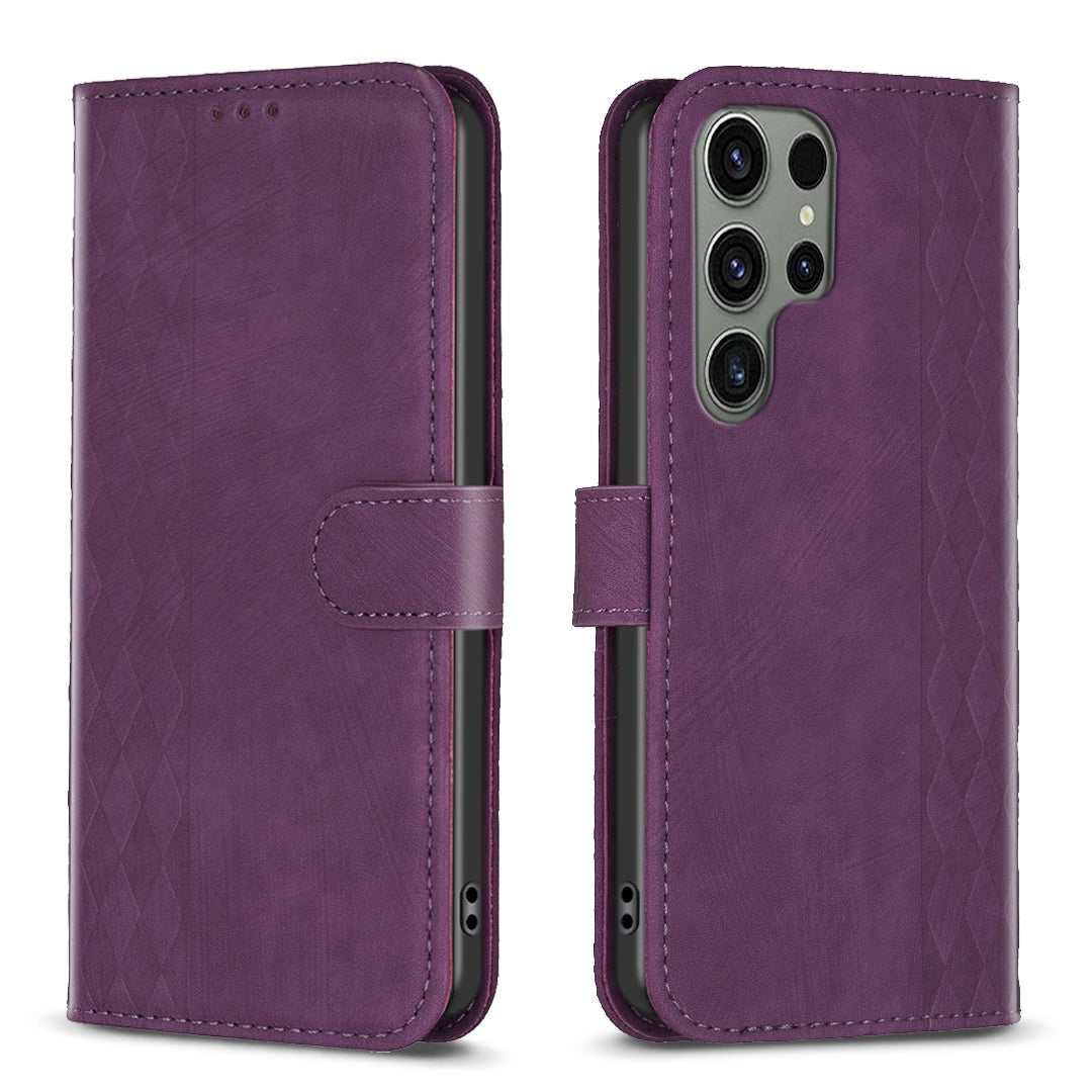 Samsung Galaxy S23 Ultra 5G Case - Embossed Plaid Leather Wallet Cover with Card Slots, Kickstand, and 360 degree Protection