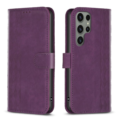 Samsung Galaxy S23 Ultra 5G Case - Embossed Plaid Leather Wallet Cover with Card Slots, Kickstand, and 360 degree Protection