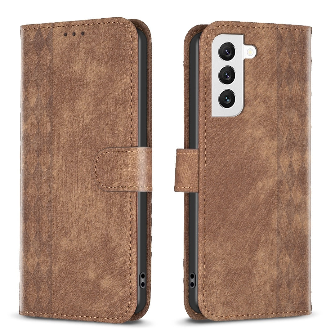 Samsung Galaxy S22 5G Case - Embossed Plaid Leather Wallet Cover with Card Slots, Kickstand, and 360 degree Protection