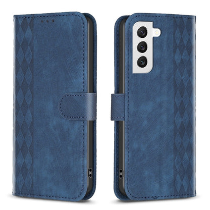 Samsung Galaxy S22 5G Case - Embossed Plaid Leather Wallet Cover with Card Slots, Kickstand, and 360 degree Protection