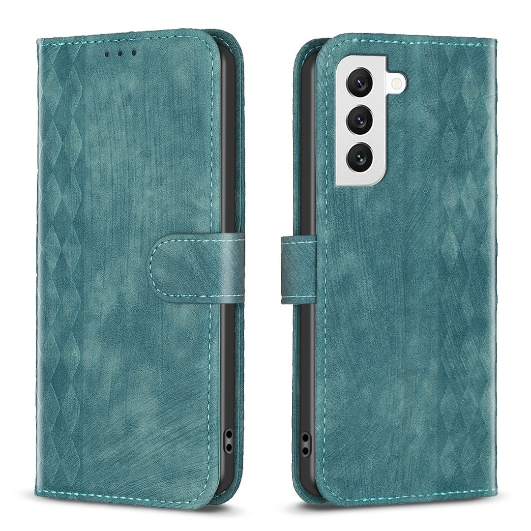 Samsung Galaxy S22 5G Case - Embossed Plaid Leather Wallet Cover with Card Slots, Kickstand, and 360 degree Protection