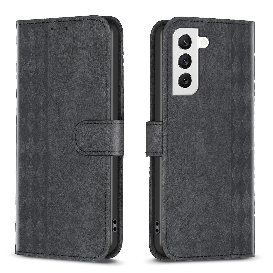 Samsung Galaxy S22 5G Case - Embossed Plaid Leather Wallet Cover with Card Slots, Kickstand, and 360 degree Protection