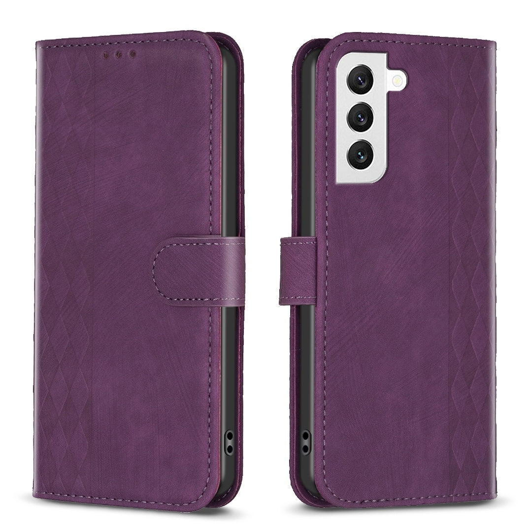 Samsung Galaxy S22 5G Case - Embossed Plaid Leather Wallet Cover with Card Slots, Kickstand, and 360 degree Protection